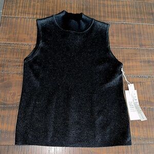 Euro-X silk blend black metallic sleeveless sweater glam maximalist L NWT